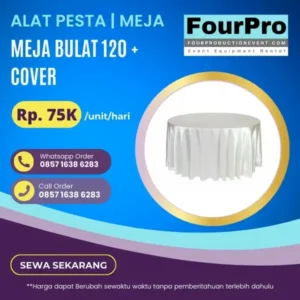Sewa Meja Bulat 120 + Cover