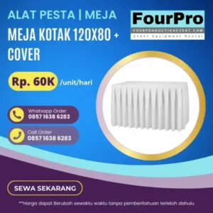Sewa Meja Kotak 120x80 + Cover