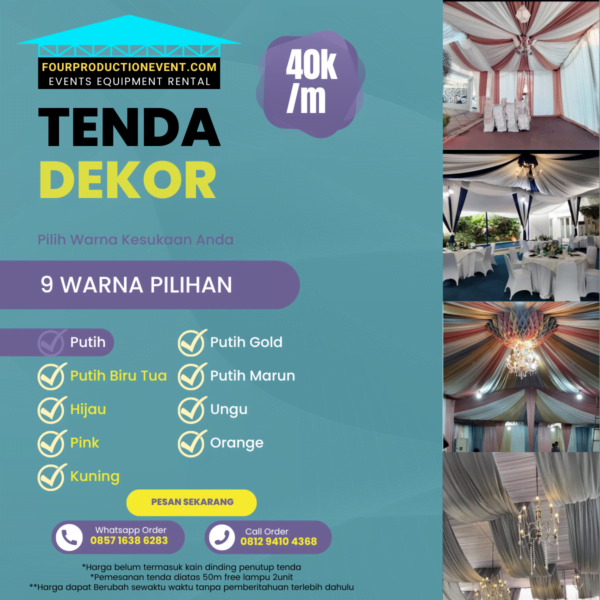 Sewa Tenda Dekor Elegan Mulai 40rb/m - 9 Warna Pilihan